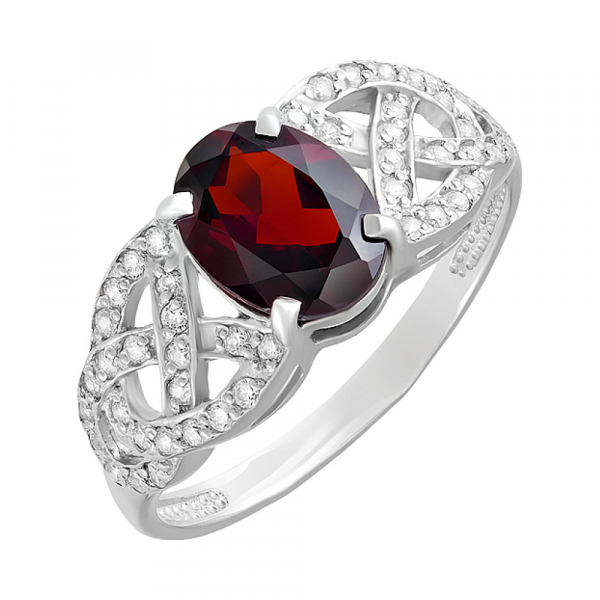 Серебряное кольцо с гранатом и фианитом № 124653