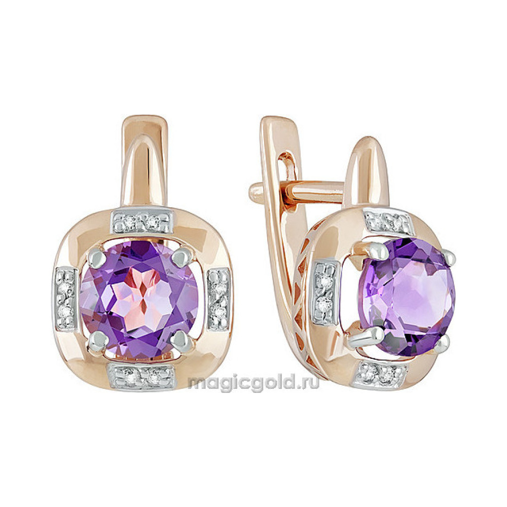 Золотые серьги с аметистом и фианитом № 139098