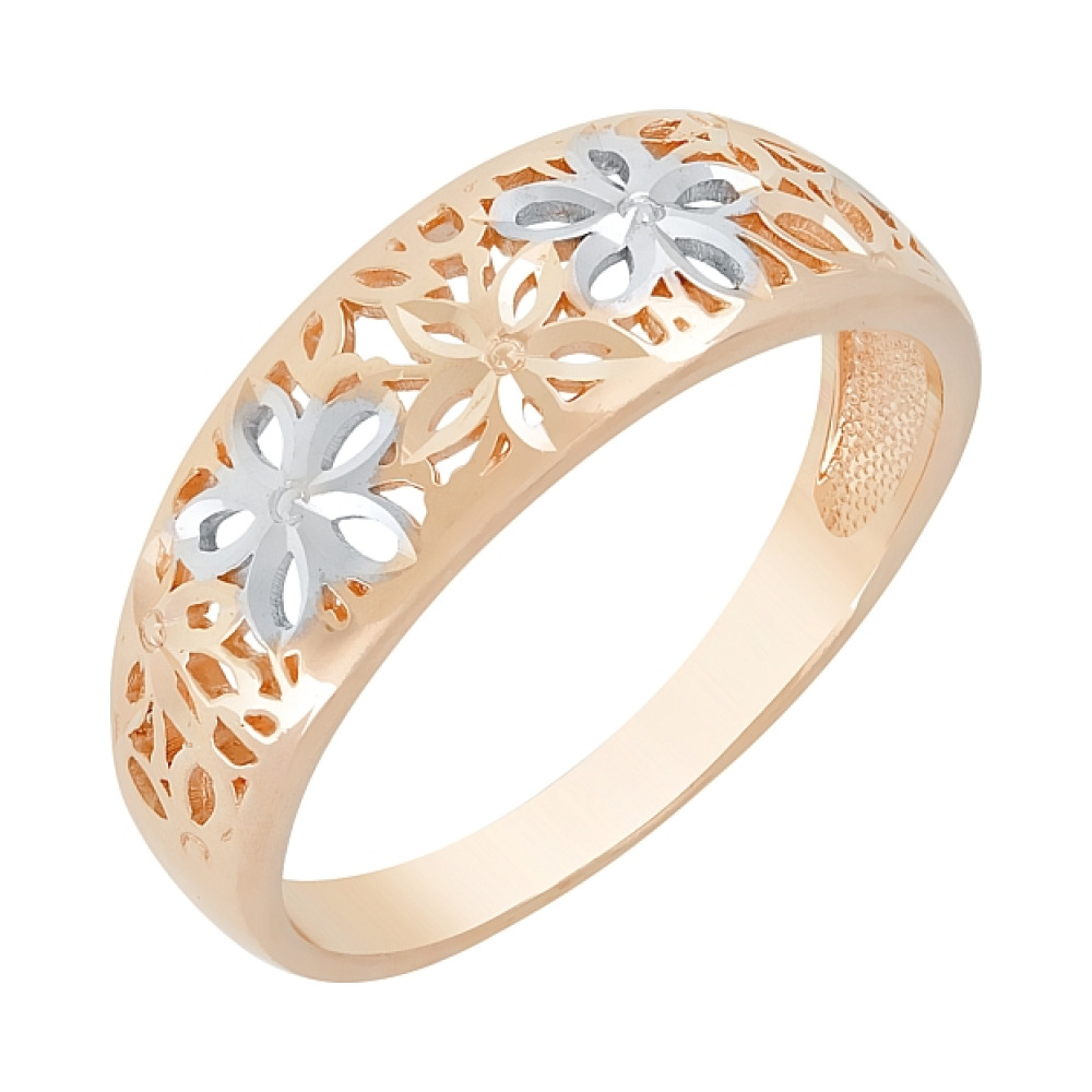 Золотое кольцо без камня с алмазкой № 72486