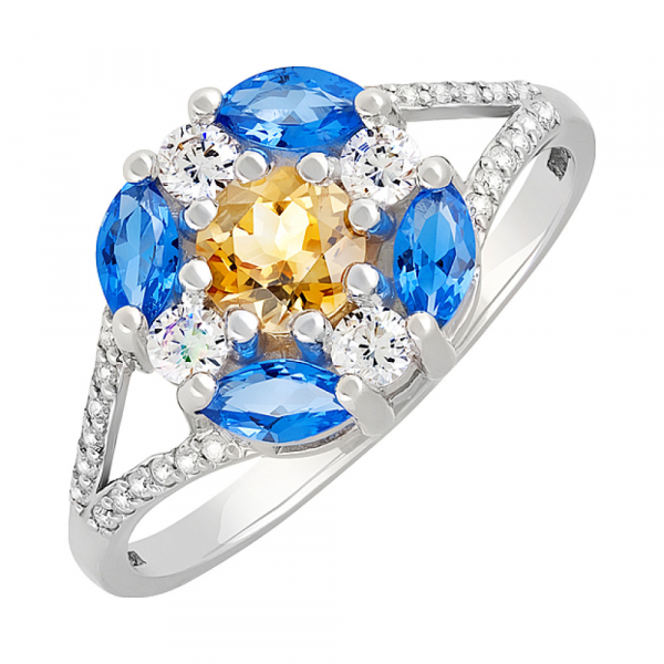 Серебряное кольцо с цитрином и фианитом № 132358