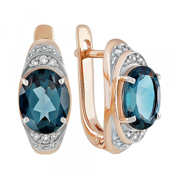 Золотые серьги с топазом и фианитом № 134502