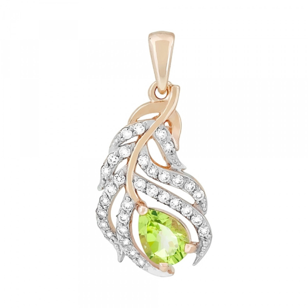 Золотая подвеска с хризолитом и фианитом № 117496