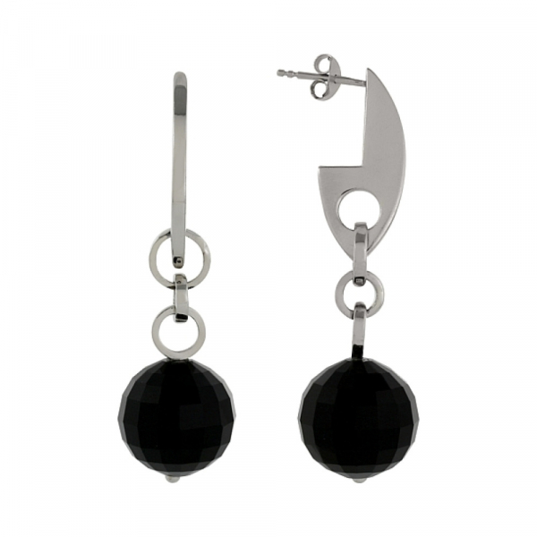 Серебряные серьги с ониксом № 83013