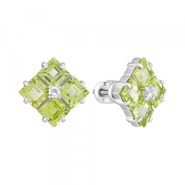 Пуссеты с хризолитом и фианитом № 123258