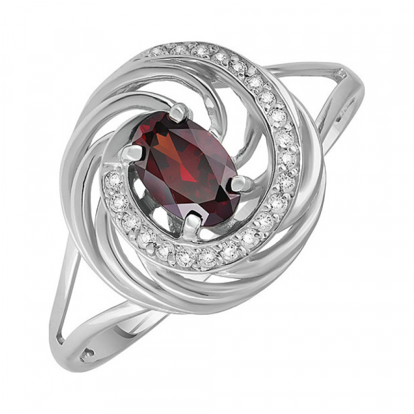 Серебряное кольцо с гранатом и фианитом № 132758