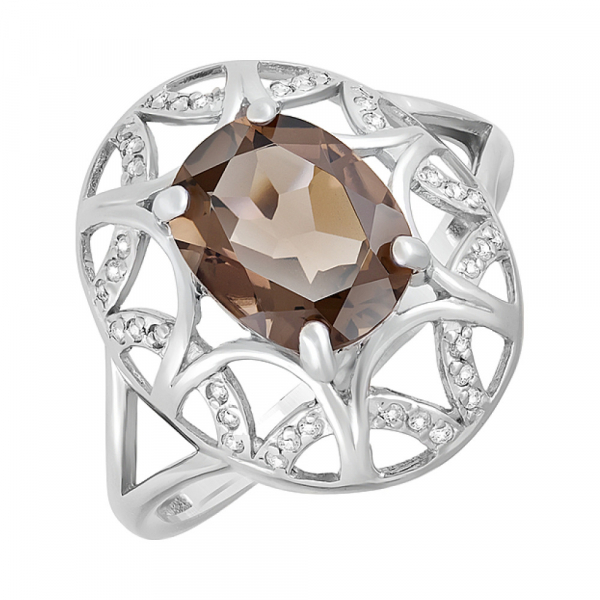 Серебряное кольцо с раухтопазом и фианитом № 124643