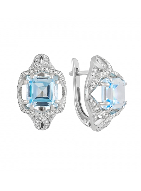 Серебряные серьги с топазом и фианитом № 129618