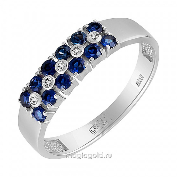 Золотое кольцо с бриллиантом и сапфиром № 158872