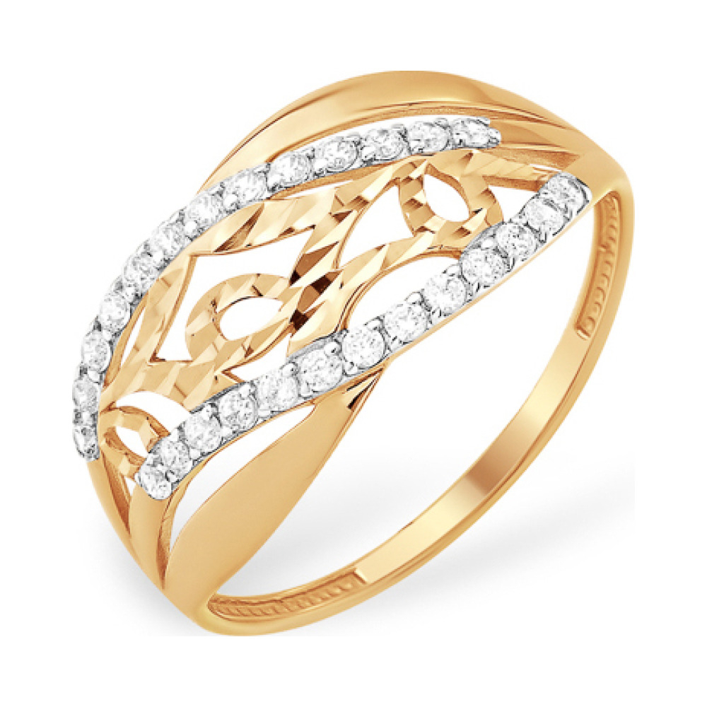 Золотое кольцо с алмазкой и фианитом № 141990