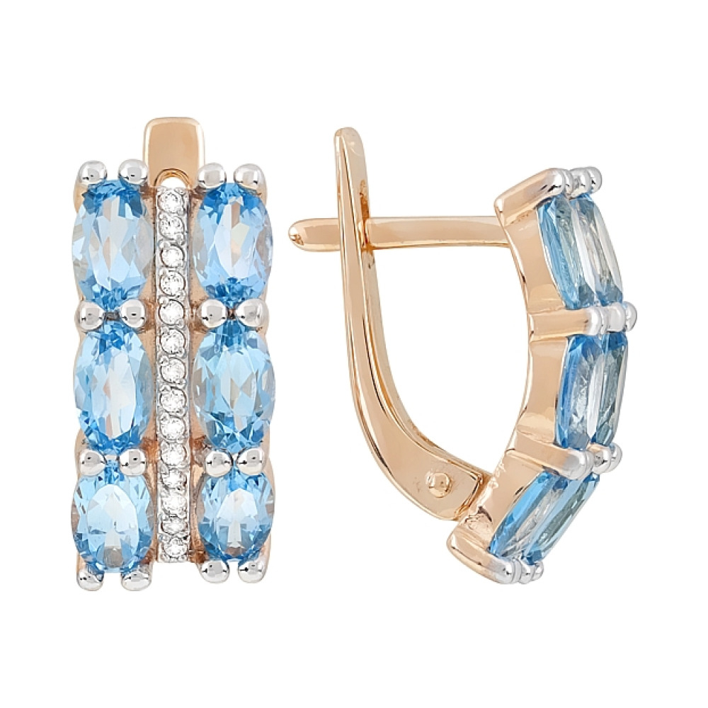 Золотые серьги с топазом и фианитом № 119564