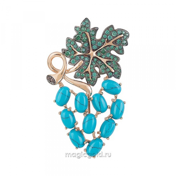 Золотая брошь с имитац.бирюзы и фианитом № 155903