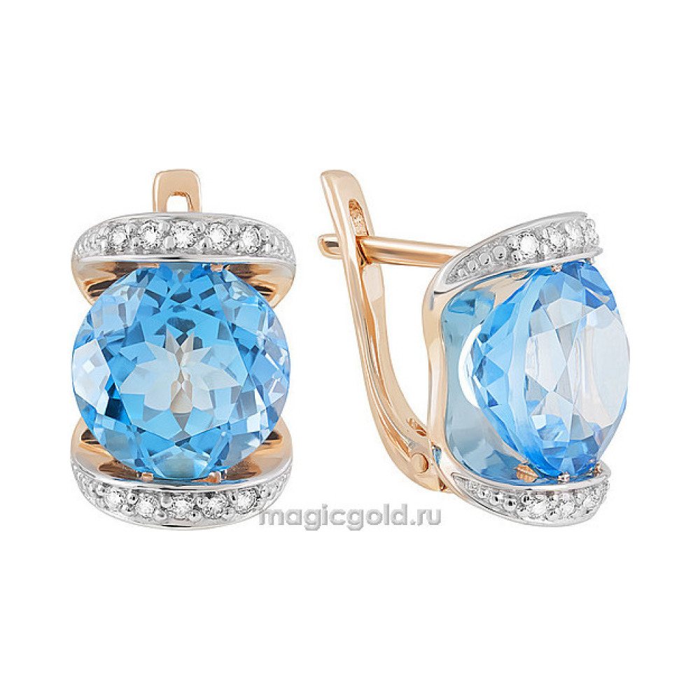 Золотые серьги с топазом и фианитом № 122820