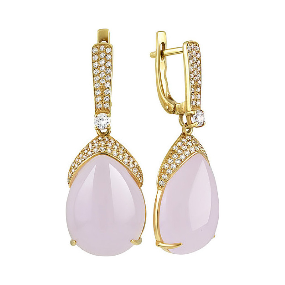 Серебряные серьги с алпанитом , фианитом и золотым покрытием № 132484