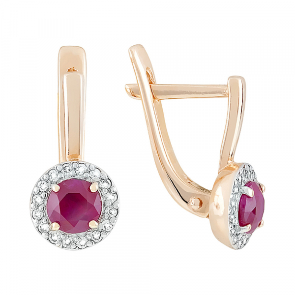 Золотые серьги с бриллиантом и рубином № 108058