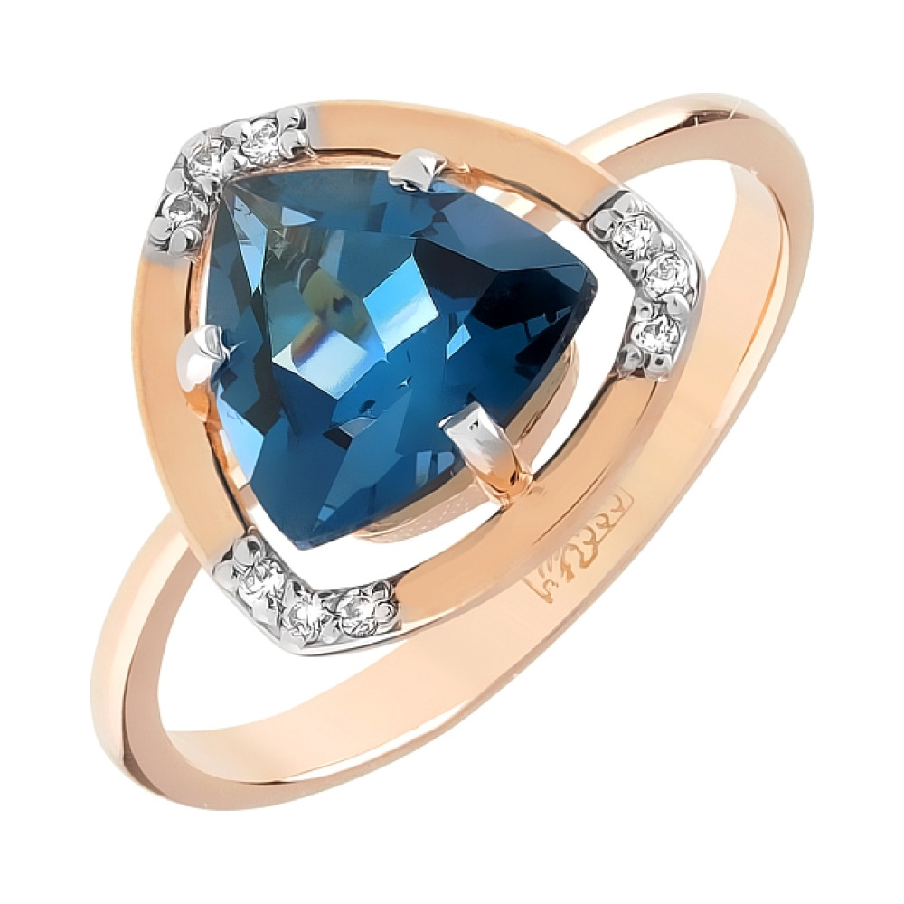 Золотое кольцо с топазом и фианитом № 110924