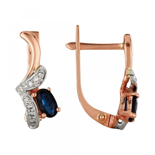 Золотые серьги с бриллиантом и сапфиром № 99120