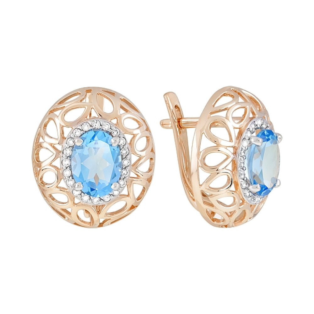 Золотые серьги с топазом и фианитом № 119970