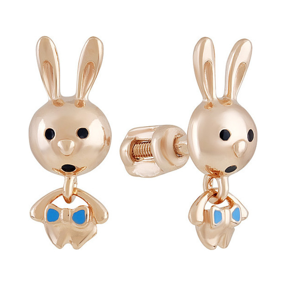 Серебряные серьги с эмалью и золотым покрытием № 133082