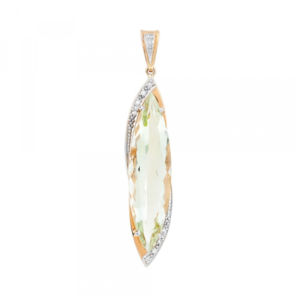 Золотая подвеска с зелёным аметистом и фианитом № 101027