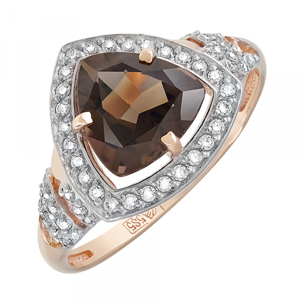 Золотое кольцо с раухтопазом и фианитом № 119700