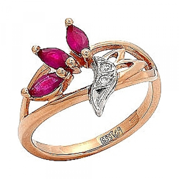 Кольцо с бриллиантом и рубином № 30465