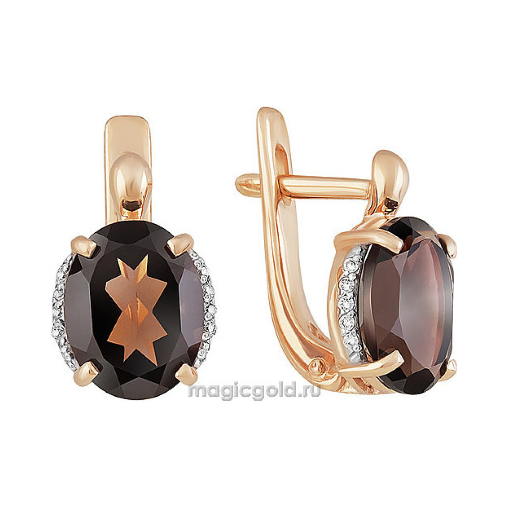 Золотые серьги с раухтопазом и фианитом № 158984