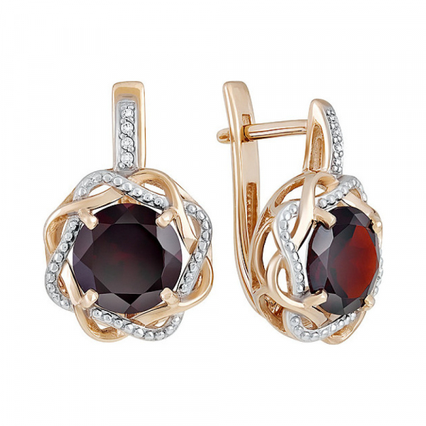 Золотые серьги с гранатом и фианитом № 131999