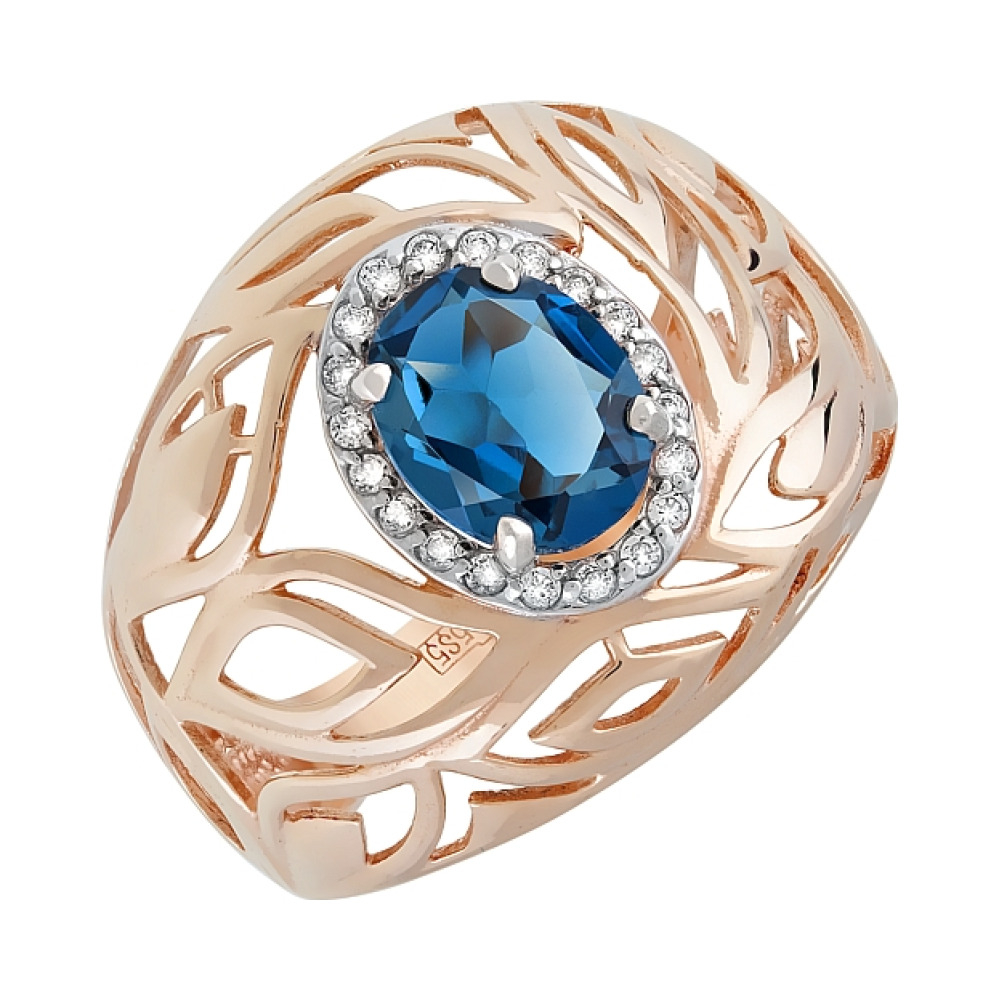 Золотое кольцо с топазом и фианитом № 119947