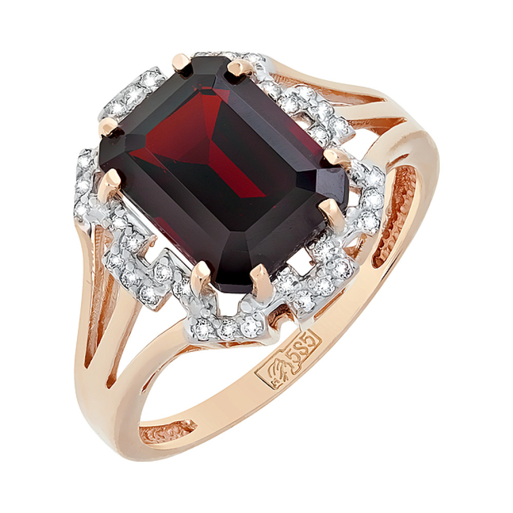 Золотое кольцо с гранатом и фианитом № 118598