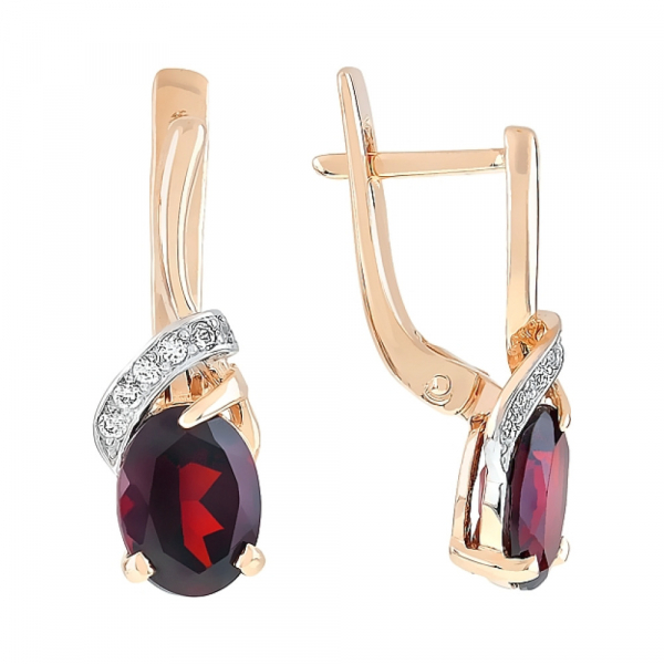 Золотые серьги с гранатом и фианитом № 77062