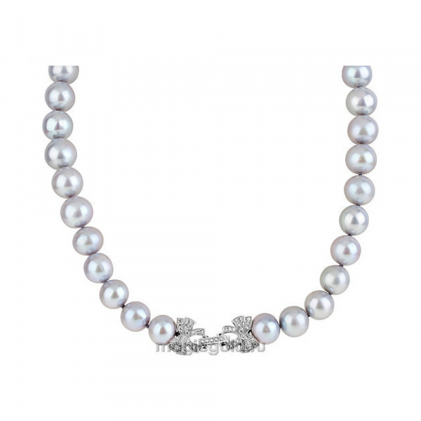 Серебряное колье с жемчугом и фианитом № 138941