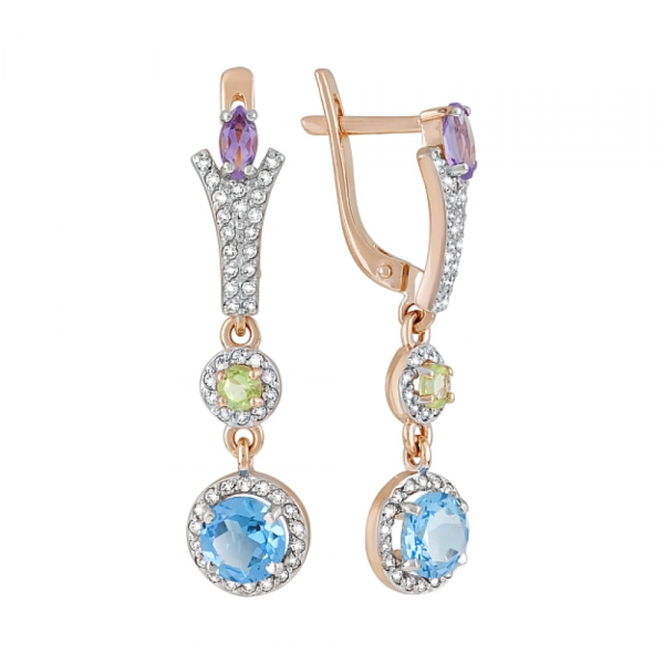 Золотые серьги с полудрагоценными  вставками и фианитом № 120440