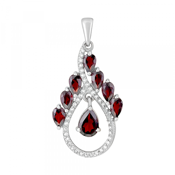 Серебряная подвеска с гранатом и фианитом № 126952