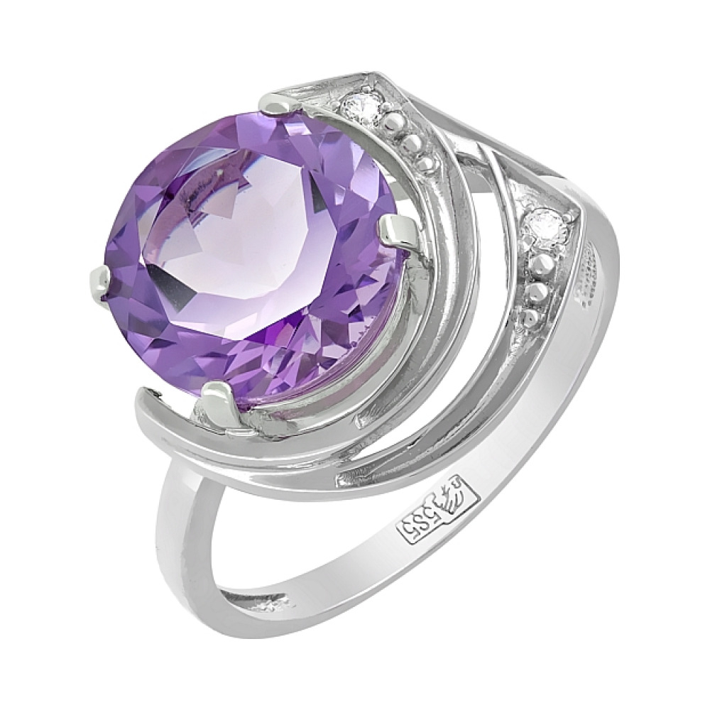 Золотое кольцо с аметистом и фианитом № 96136