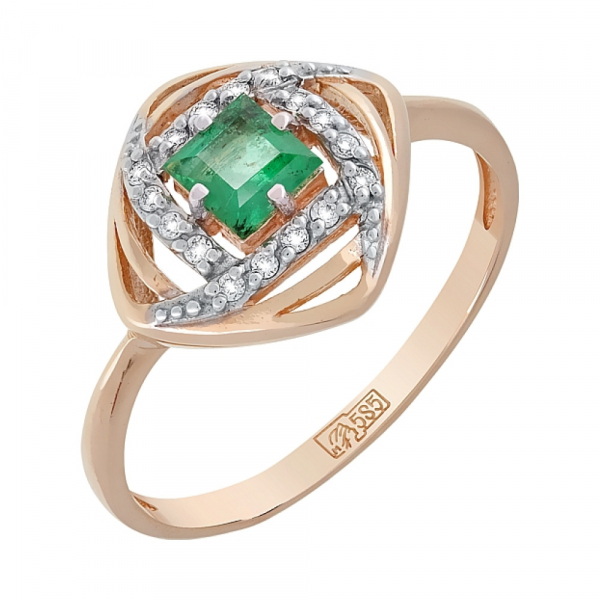 Золотое кольцо с бриллиантом и изумрудом № 119214