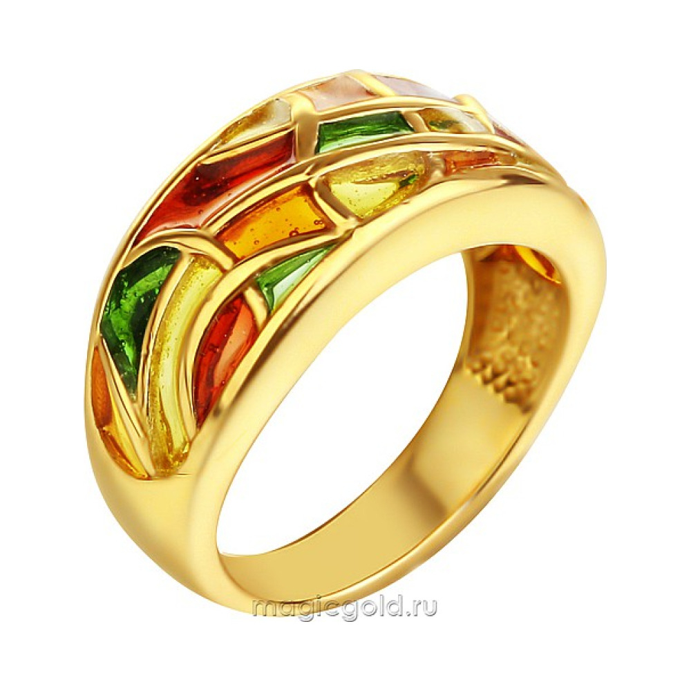 Серебряное кольцо с эмалью и золотым покрытием № 138768