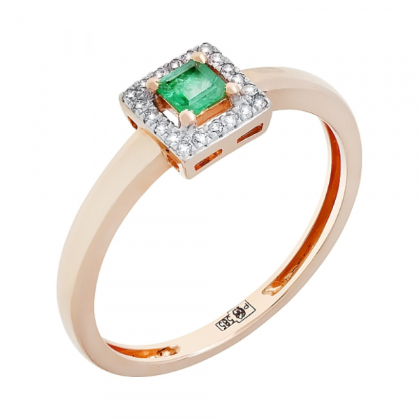 Золотое кольцо с бриллиантами и изумрудами № 104967