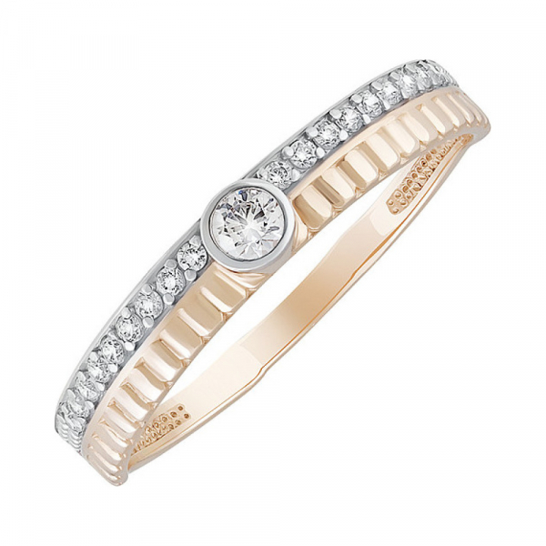 Золотое кольцо с кристаллом swarovski и фианитом № 134993