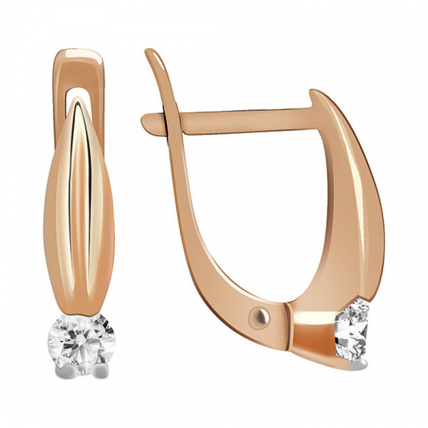 Золотые серьги с бриллиантом № 104490