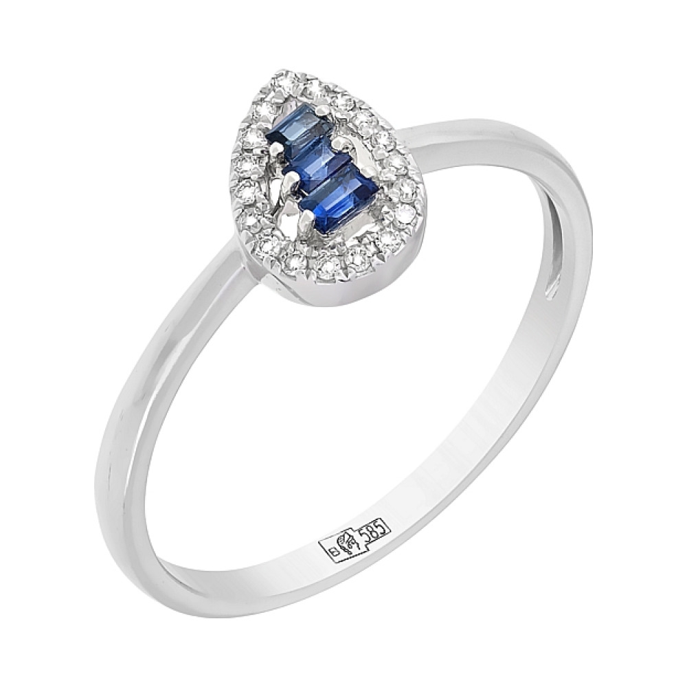 Золотое кольцо с бриллиантами и сапфиром № 107116