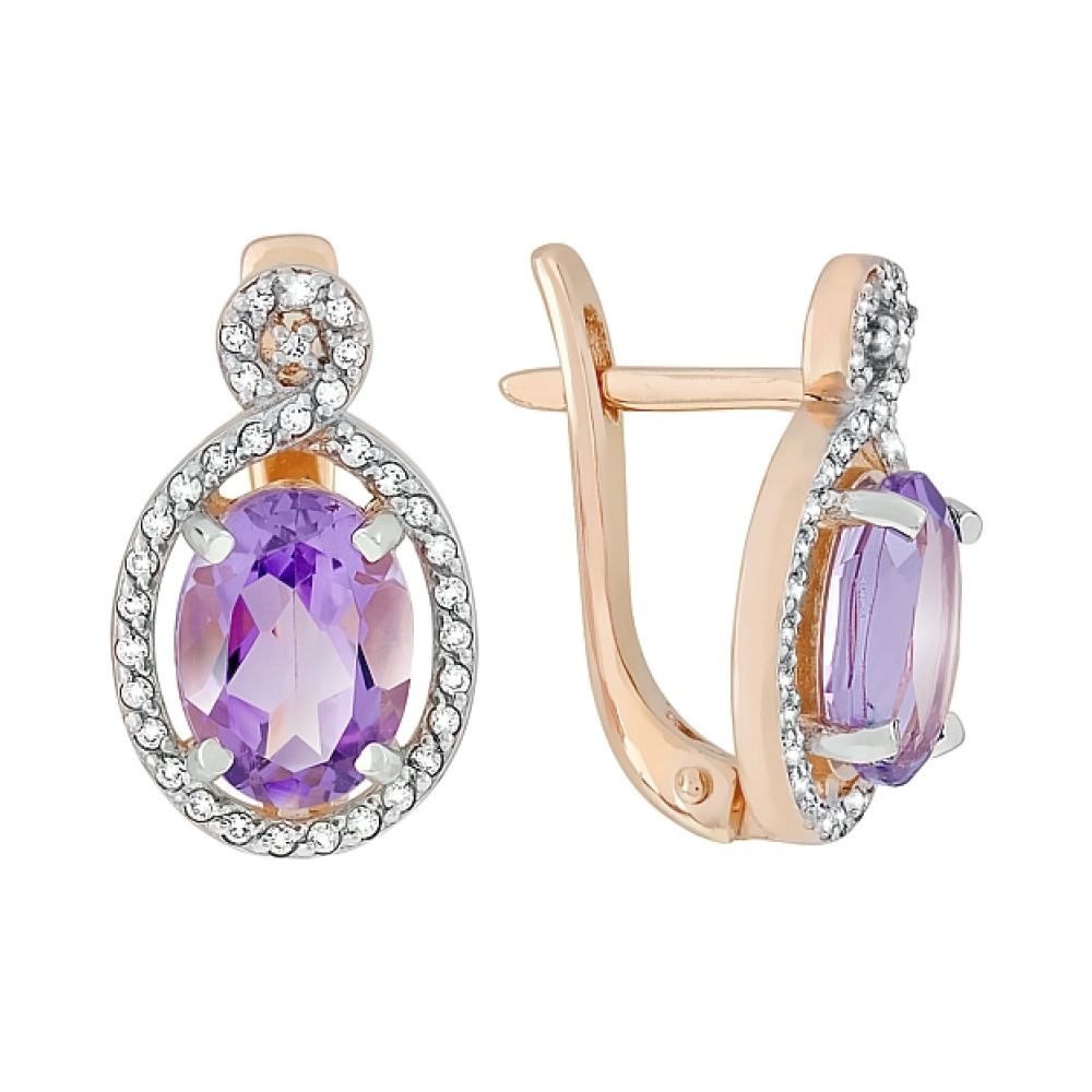 Золотые серьги с аметистом и фианитом № 118900