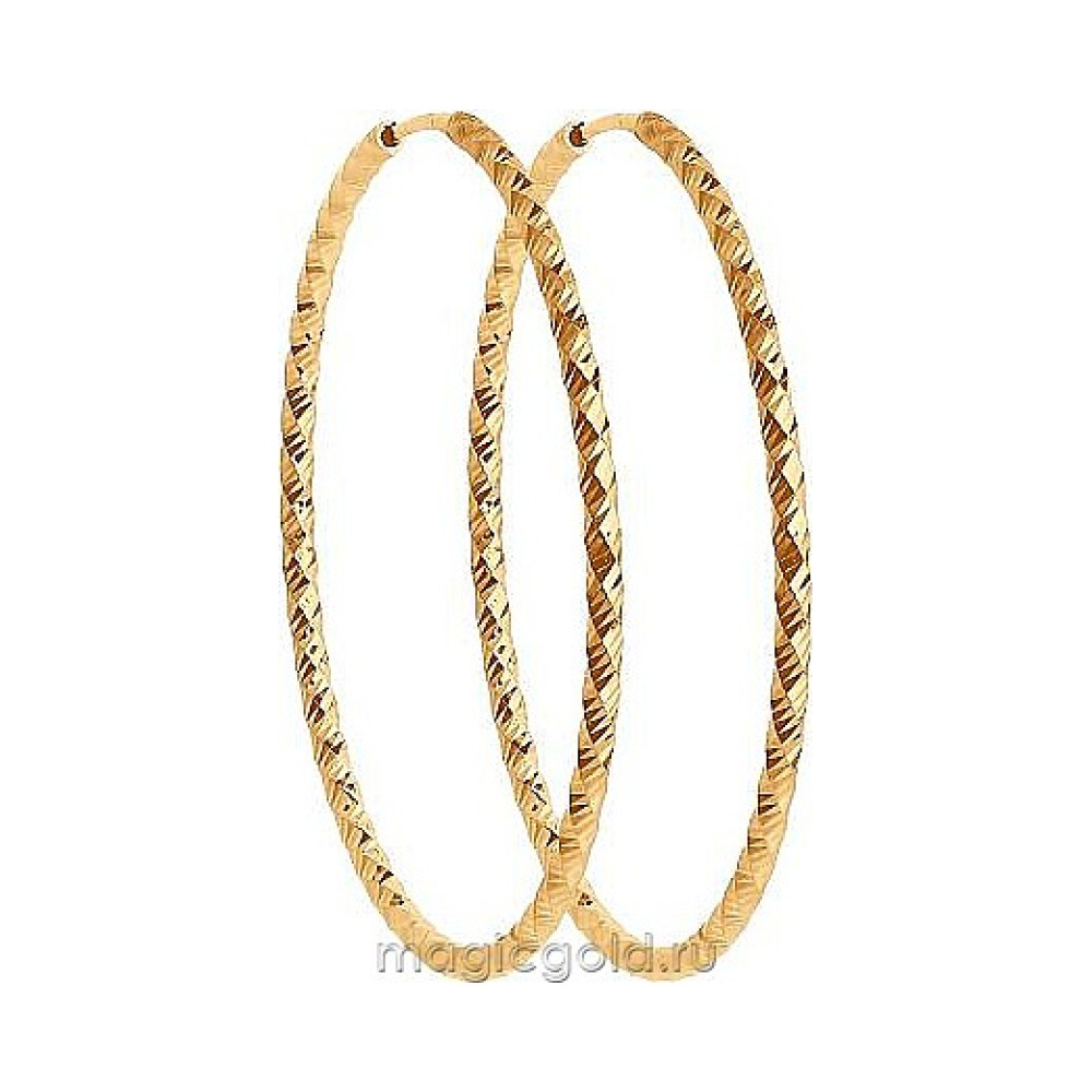 Золотые серьги без камня с алмазкой № 174068