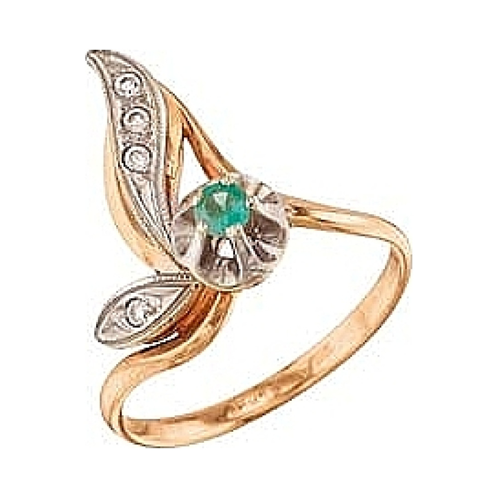 Золотое кольцо с бриллиантом и изумрудом № 35804