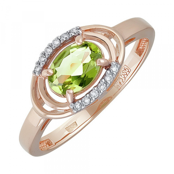 Золотое кольцо с хризолитом и фианитом № 135097