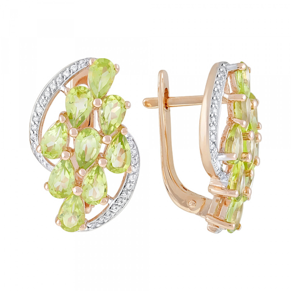 Золотые серьги с хризолитом и фианитом № 119635