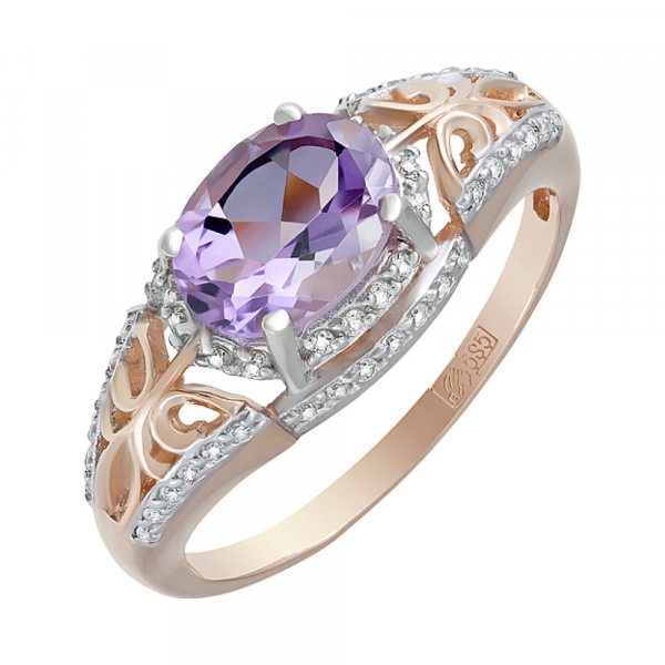 Золотое кольцо с аметистом и фианитом № 124110