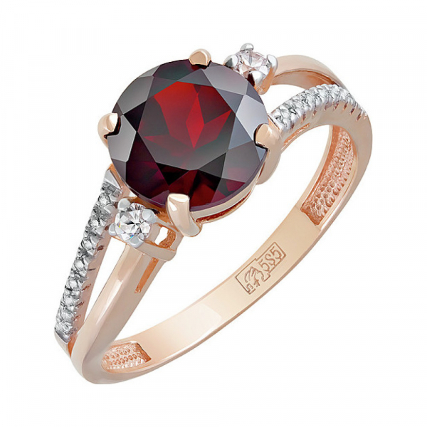 Золотое кольцо с гранатом и фианитом № 123077