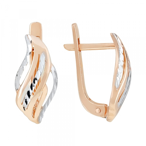 Золотые серьги без камня с алмазкой № 115958