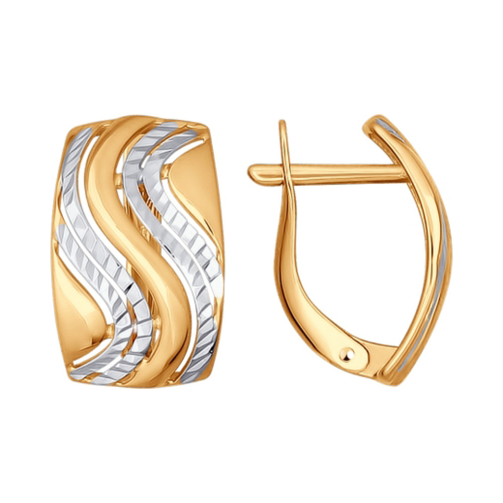 Золотые серьги без камня с алмазкой № 140936