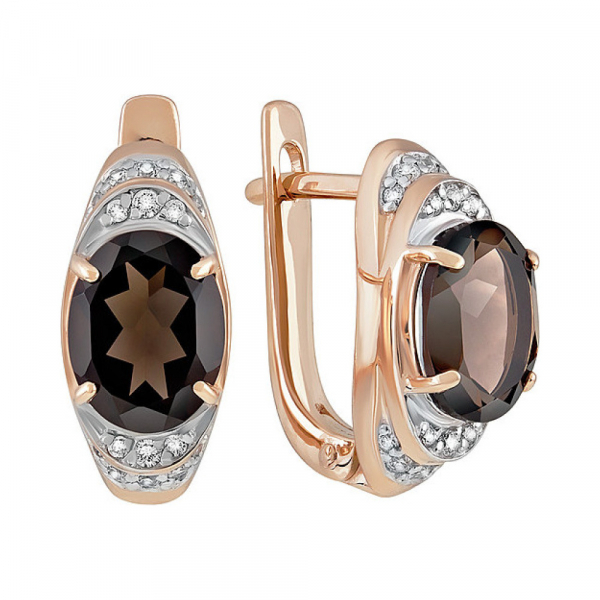 Золотые серьги с раухтопазом и фианитом № 134484